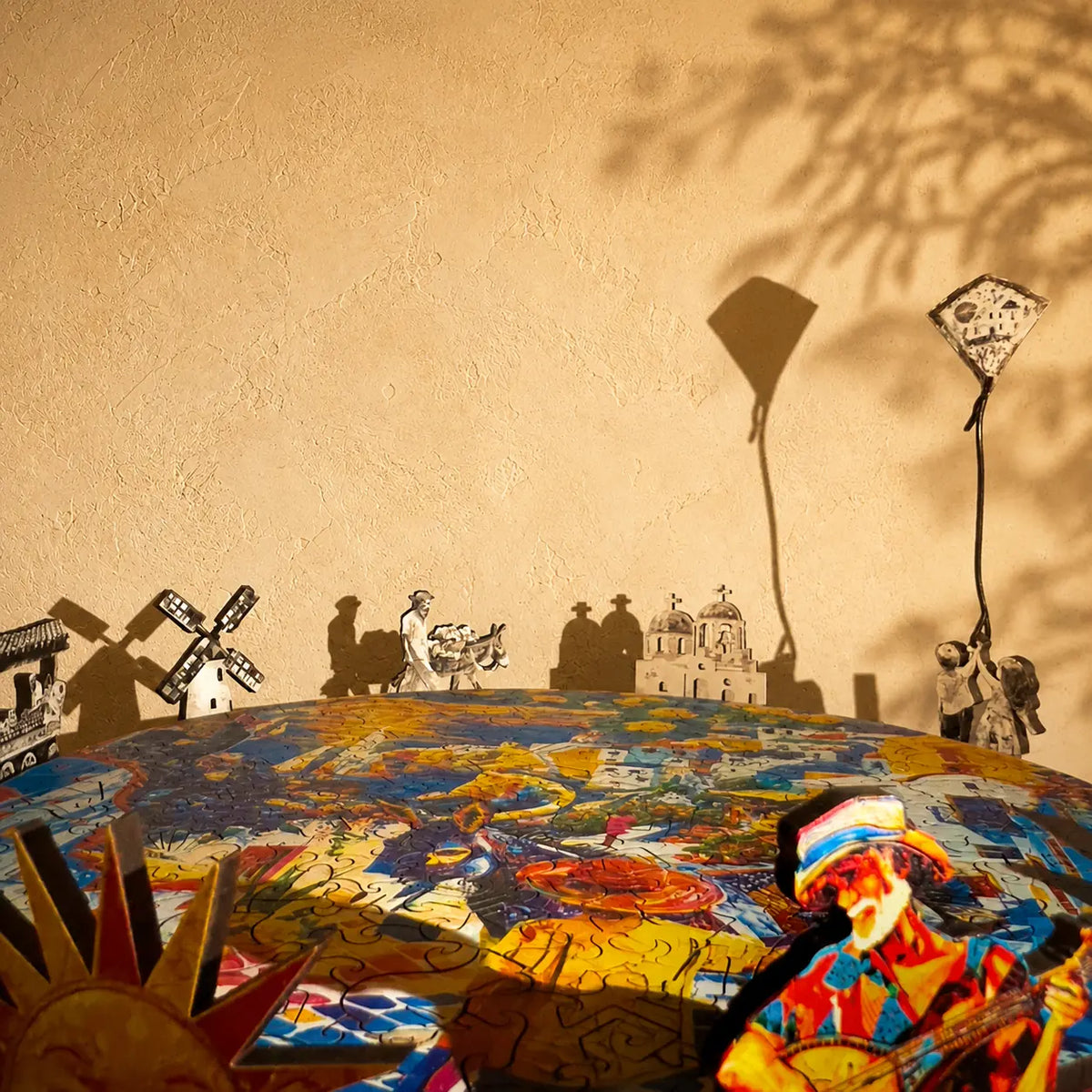 Santorini Sunsets puzzle, lights down, the shadow show beginning.