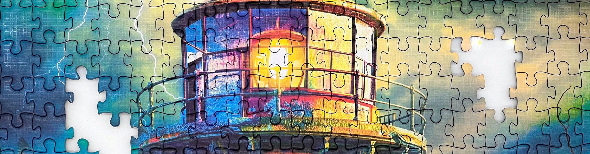 A Flipsi puzzle mid-build on a warm wooden table