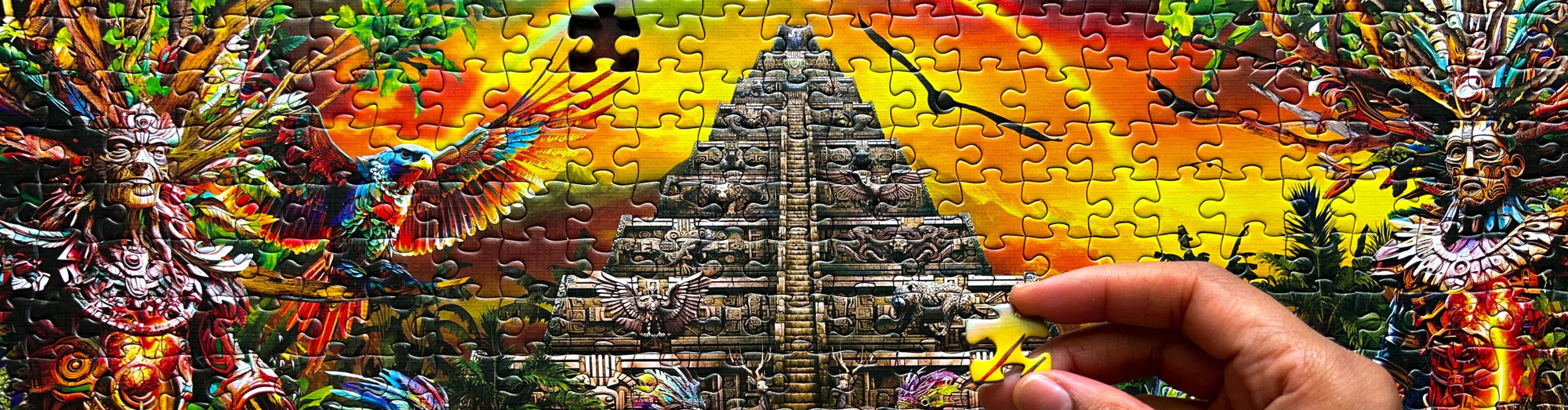 A Flipsi puzzle mid-build on a warm wooden table