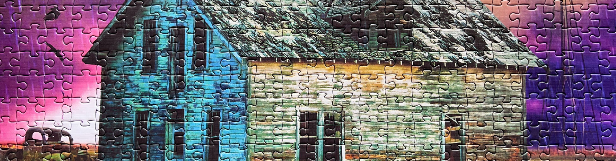 A Flipsi puzzle mid-build on a warm wooden table