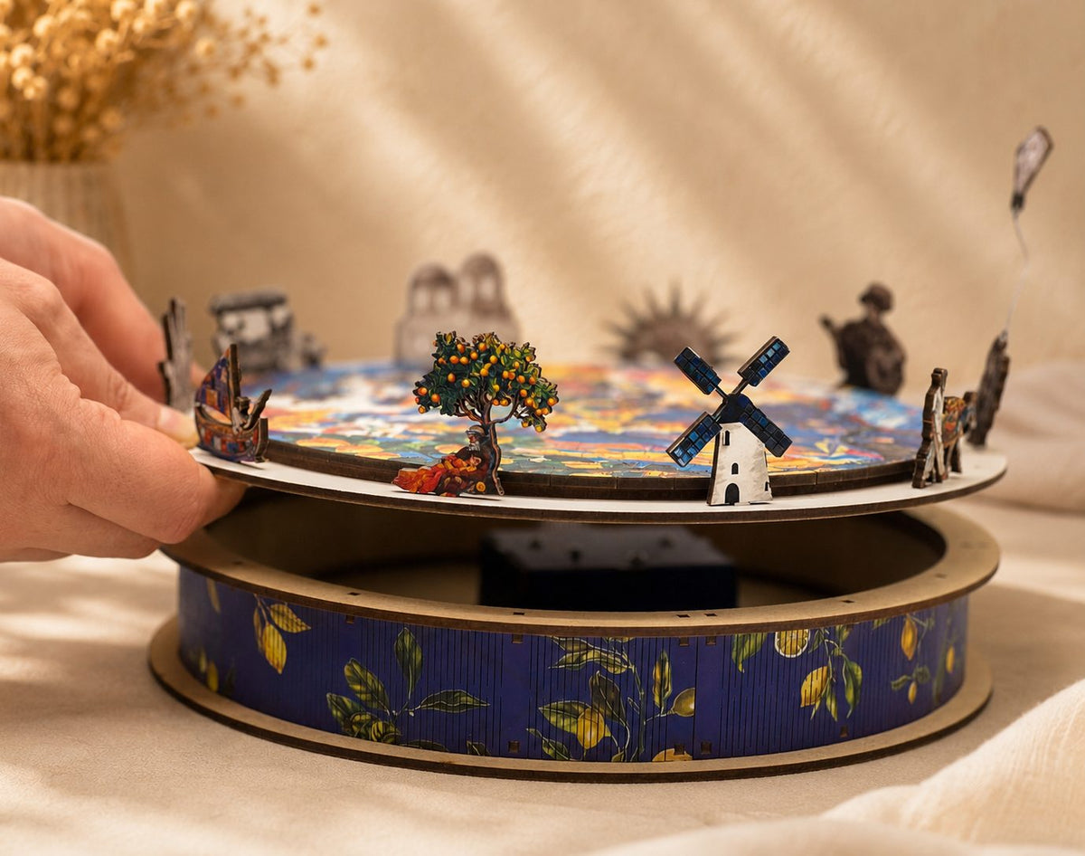 Set the lid, puzzle and all, onto the music box.