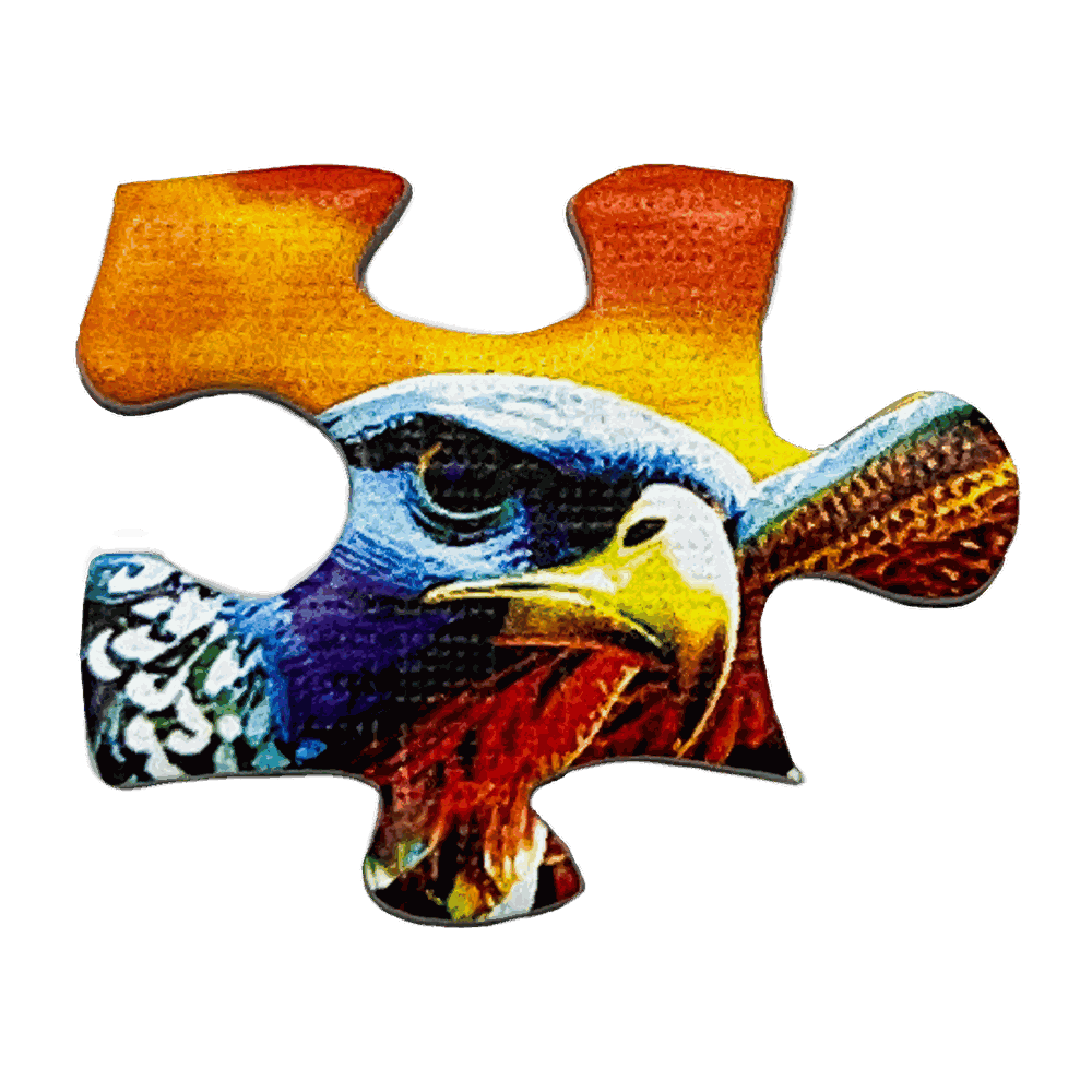 A printed Flipsi puzzle piece, textured front.